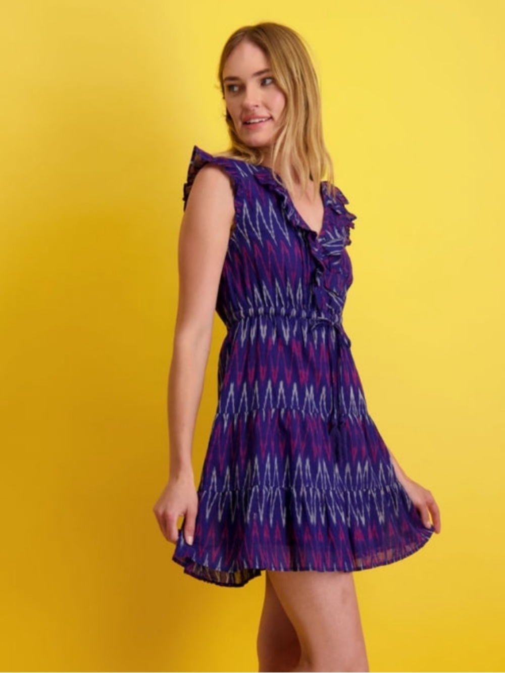 Mer St Barth Giselle Mini Dress in Multi Navy Red Ikat - Red White and Blue